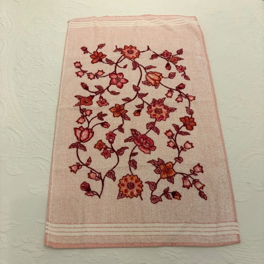 Vintage The Bathworks Pink Lace Towel Set 5pc Floral Shabby Chic Made in USA NWT